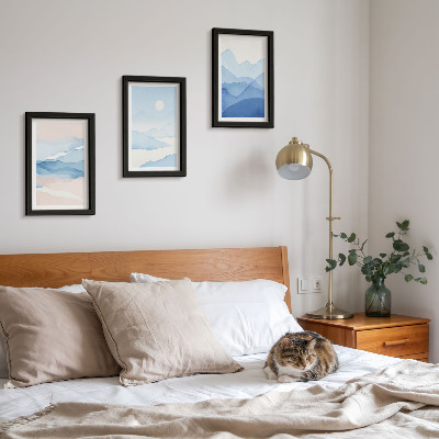 3-piece wall art set Blue and pink mountain landscapes in watercolor