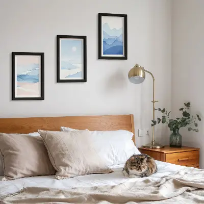 3-piece wall art set blue and pink watercolor mountain landscapes