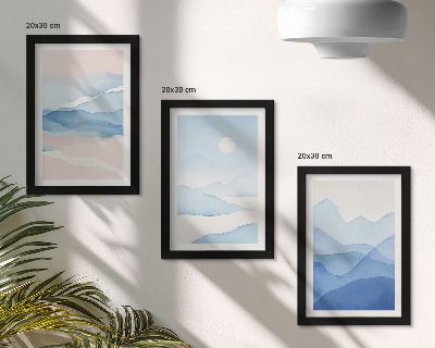 3-piece wall art set Blue and pink mountain landscapes in watercolor