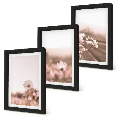 Framed triptych Wildflowers in the meadows in summer, romantic landscapes