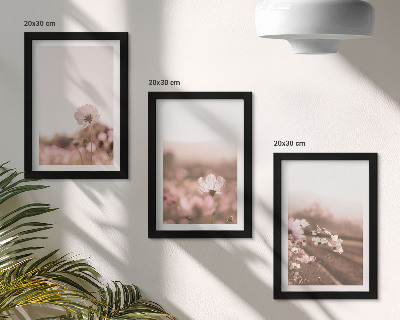 Framed triptych Wildflowers in the meadows in summer, romantic landscapes