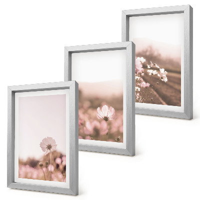 Framed triptych Wildflowers in the meadows in summer, romantic landscapes