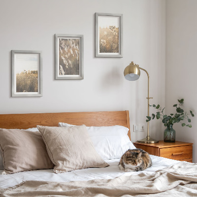3-piece wall art set A landscape with grasses and flowers in warm shades
