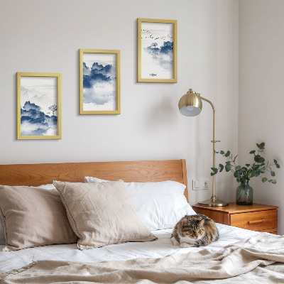 3-piece wall art set Cloud mountains with trees and birds in the background