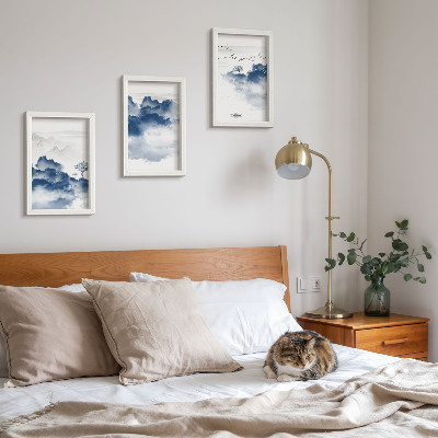 3-piece wall art set Cloud mountains with trees and birds in the background