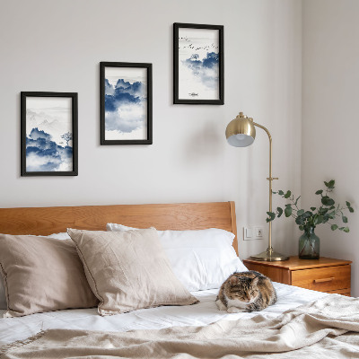 3-piece wall art set Cloud mountains with trees and birds in the background