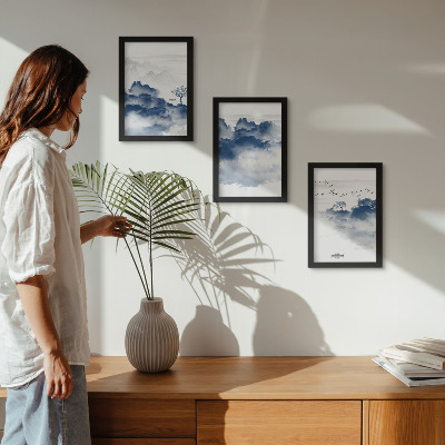 3-piece wall art set Cloud mountains with trees and birds in the background