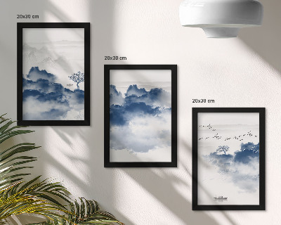 3-piece wall art set Cloud mountains with trees and birds in the background