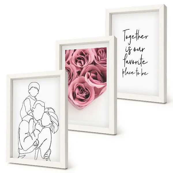 Framed triptych family line art rose bouquet wall art with inscription