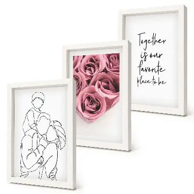 Framed triptych family line art rose bouquet wall art with inscription