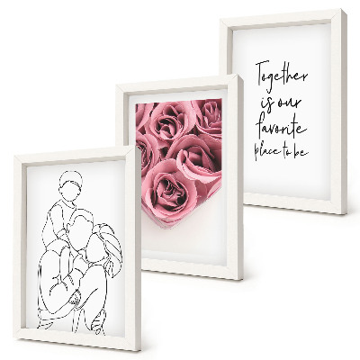 Framed triptych Family lineart rose bouquets inscription home