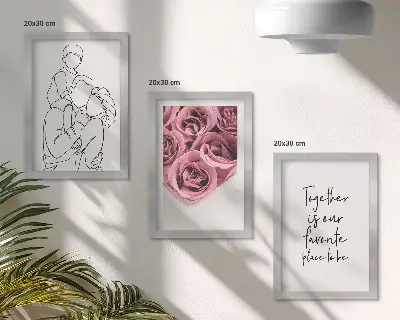 Framed triptych family line art rose bouquet wall art with inscription