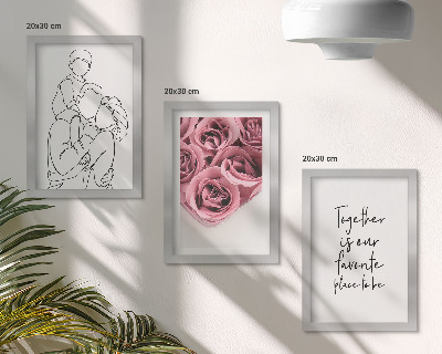 Framed triptych Family lineart rose bouquets inscription home