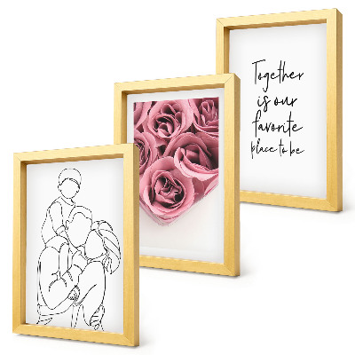 Framed triptych Family lineart rose bouquets inscription home