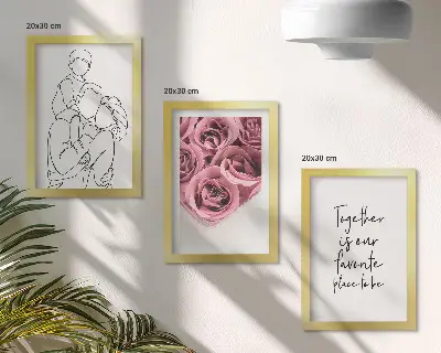 Framed triptych family line art rose bouquet wall art with inscription