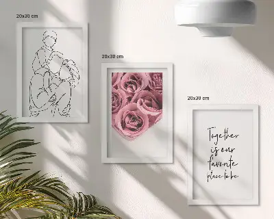 Framed triptych family line art rose bouquet wall art with inscription