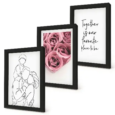 Framed triptych family line art rose bouquet wall art with inscription