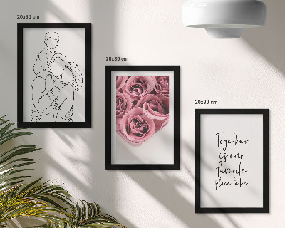 Framed triptych Family lineart rose bouquets inscription home