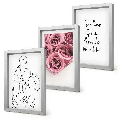 Framed triptych family line art rose bouquet wall art with inscription