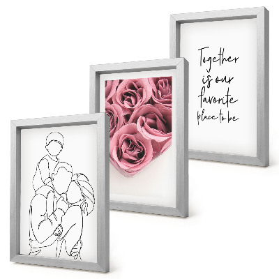 Framed triptych Family lineart rose bouquets inscription home
