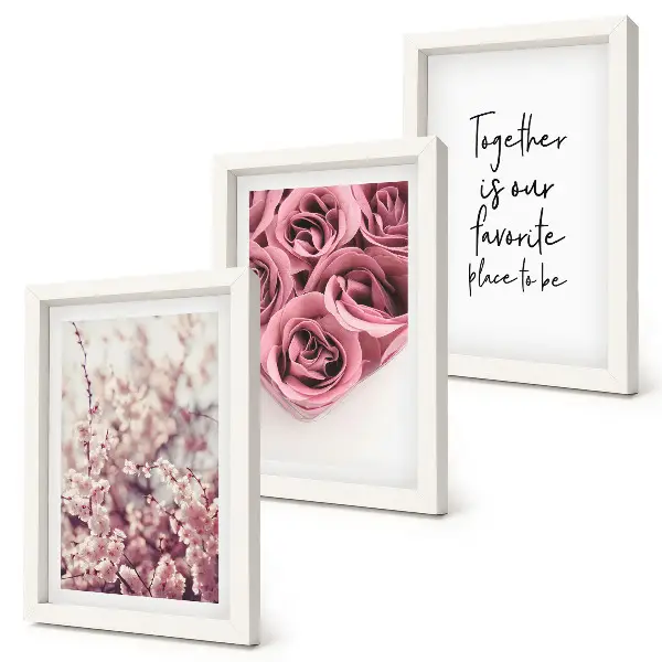 3-piece wall art set flowers and bouquets of roses with a handwritten inscription
