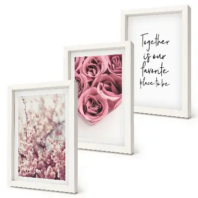 3-piece wall art set flowers and bouquets of roses with a handwritten inscription