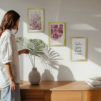 3-piece wall art set flowers and bouquets of roses with a handwritten inscription
