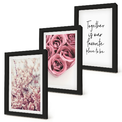 3-piece wall art set Flowers and bouquets of roses with a homemade inscription