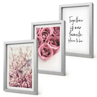3-piece wall art set flowers and bouquets of roses with a handwritten inscription