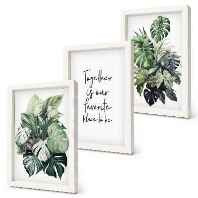 Photo frame wall Green leaves of tropical plants with decorative inscription