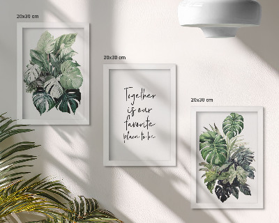 Photo frame wall Green leaves of tropical plants with decorative inscription
