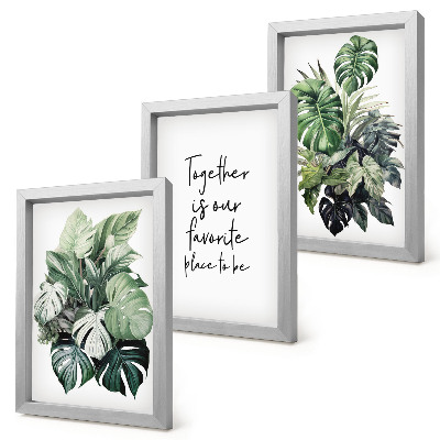 Photo frame wall Green leaves of tropical plants with decorative inscription