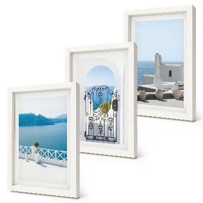 3-piece wall art set sea views with white buildings in Greece