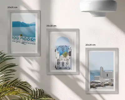 3-piece wall art set sea views with white buildings in Greece