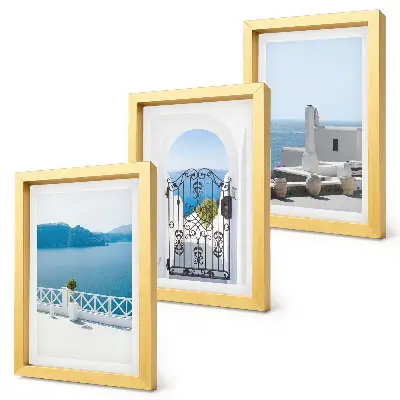 3-piece wall art set sea views with white buildings in Greece