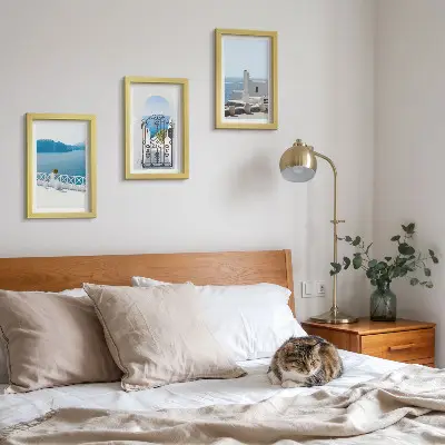 3-piece wall art set sea views with white buildings in Greece