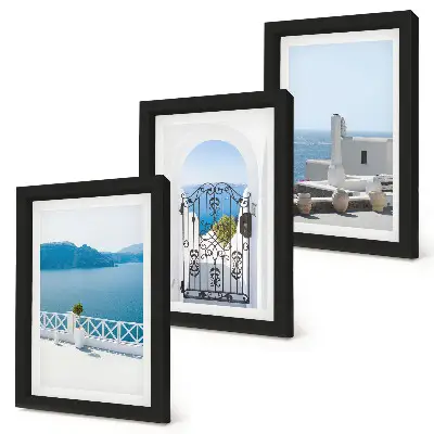 3-piece wall art set sea views with white buildings in Greece