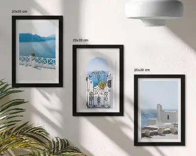 3-piece wall art set sea views with white buildings in Greece