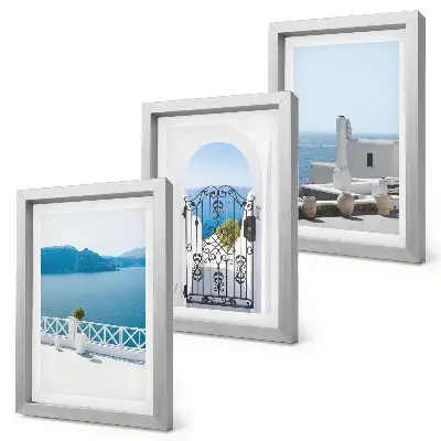 3-piece wall art set sea views with white buildings in Greece