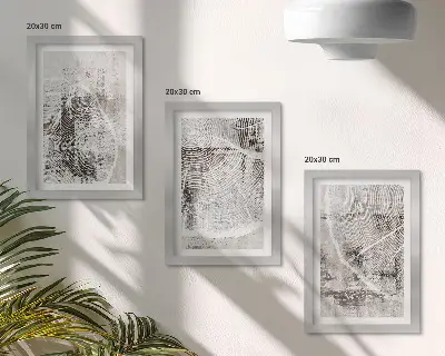 Photo frame wall with wood grain patterns in shades of gray and white