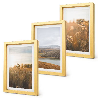 Framed triptych Landscapes with meadows, mountains and a lake in the background