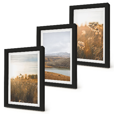 Framed triptych Landscapes with meadows, mountains and a lake in the background