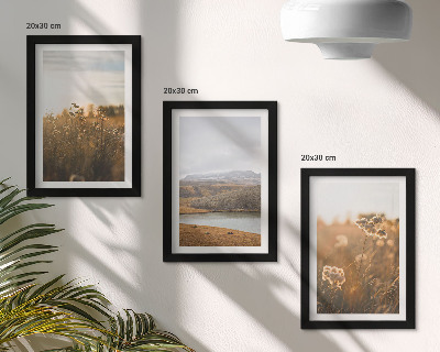 Framed triptych Landscapes with meadows, mountains and a lake in the background