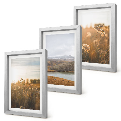 Framed triptych Landscapes with meadows, mountains and a lake in the background