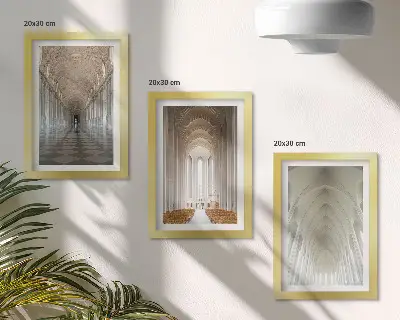 3-piece wall art set featuring interiors of historic buildings and cathedrals