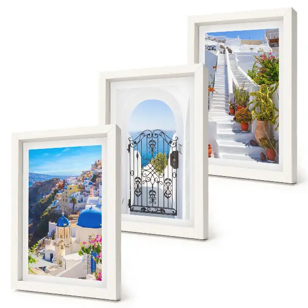 Photo frame wall featuring views of Santorini Greek architecture in Oia