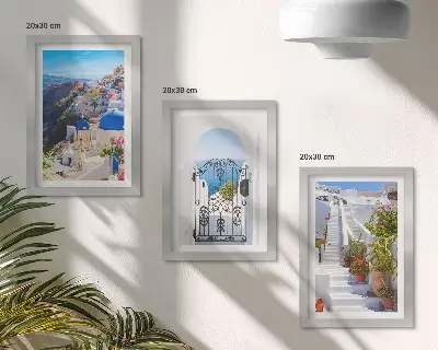 Photo frame wall featuring views of Santorini Greek architecture in Oia