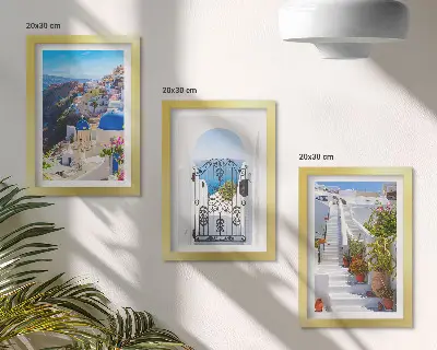Photo frame wall featuring views of Santorini Greek architecture in Oia