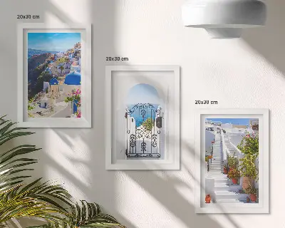 Photo frame wall featuring views of Santorini Greek architecture in Oia