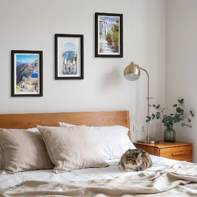 Photo frame wall featuring views of Santorini Greek architecture in Oia